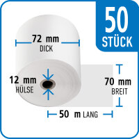 Bonrollen Normalpapier, 70 mm / 72 mm / 12 mm / 50 m / 50...