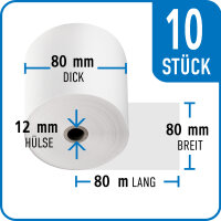 Bonrollen Thermopapier, 80 mm / 80 mm / 12 mm / 80 m / 48...