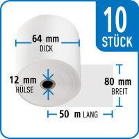Bonrollen Thermopapier, 80 mm / 60 mm / 12 mm / 50 m / 48...